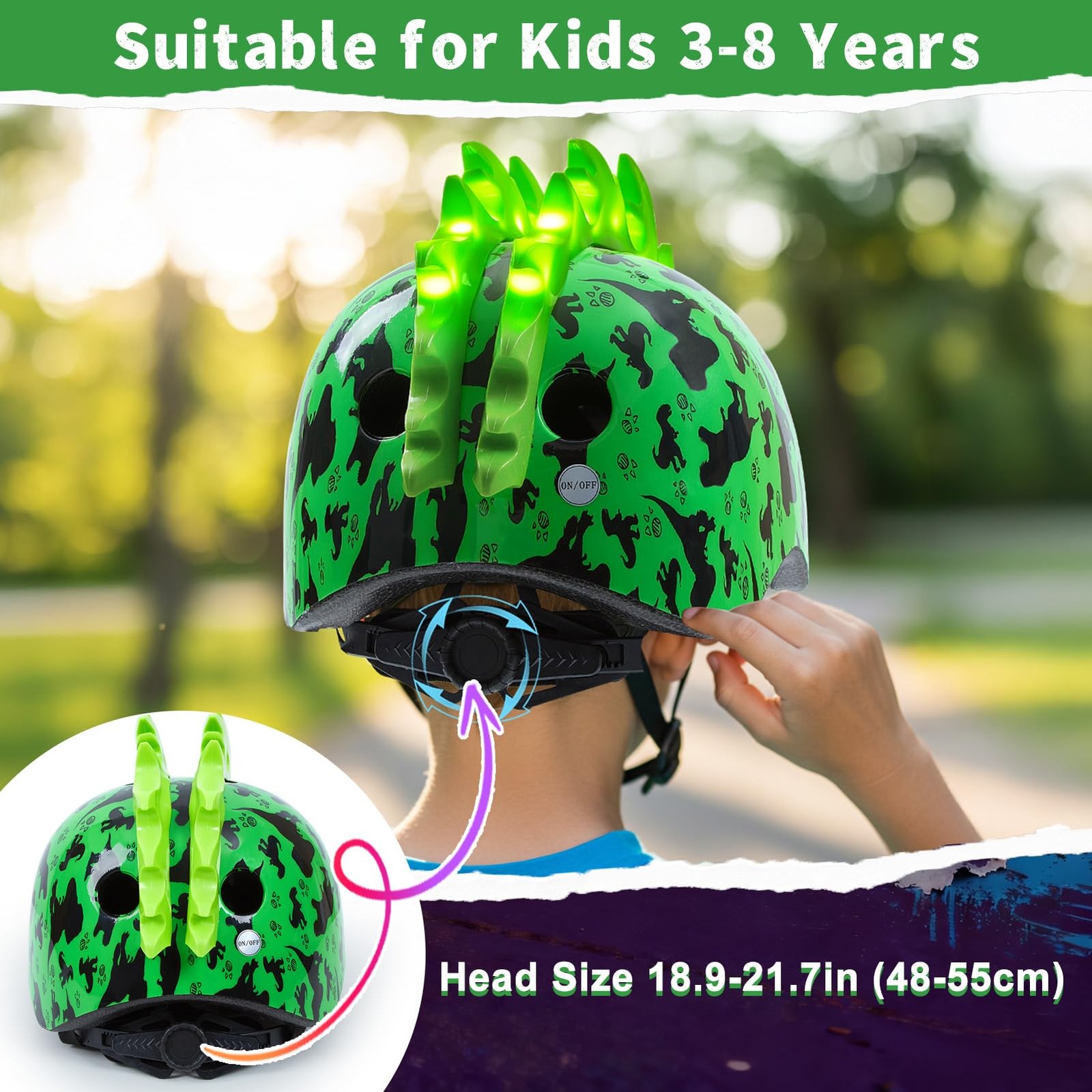 Toddler Bike Helmet with LED Lights, Kids Helmet for Boys 3-8 Years, Adjustable