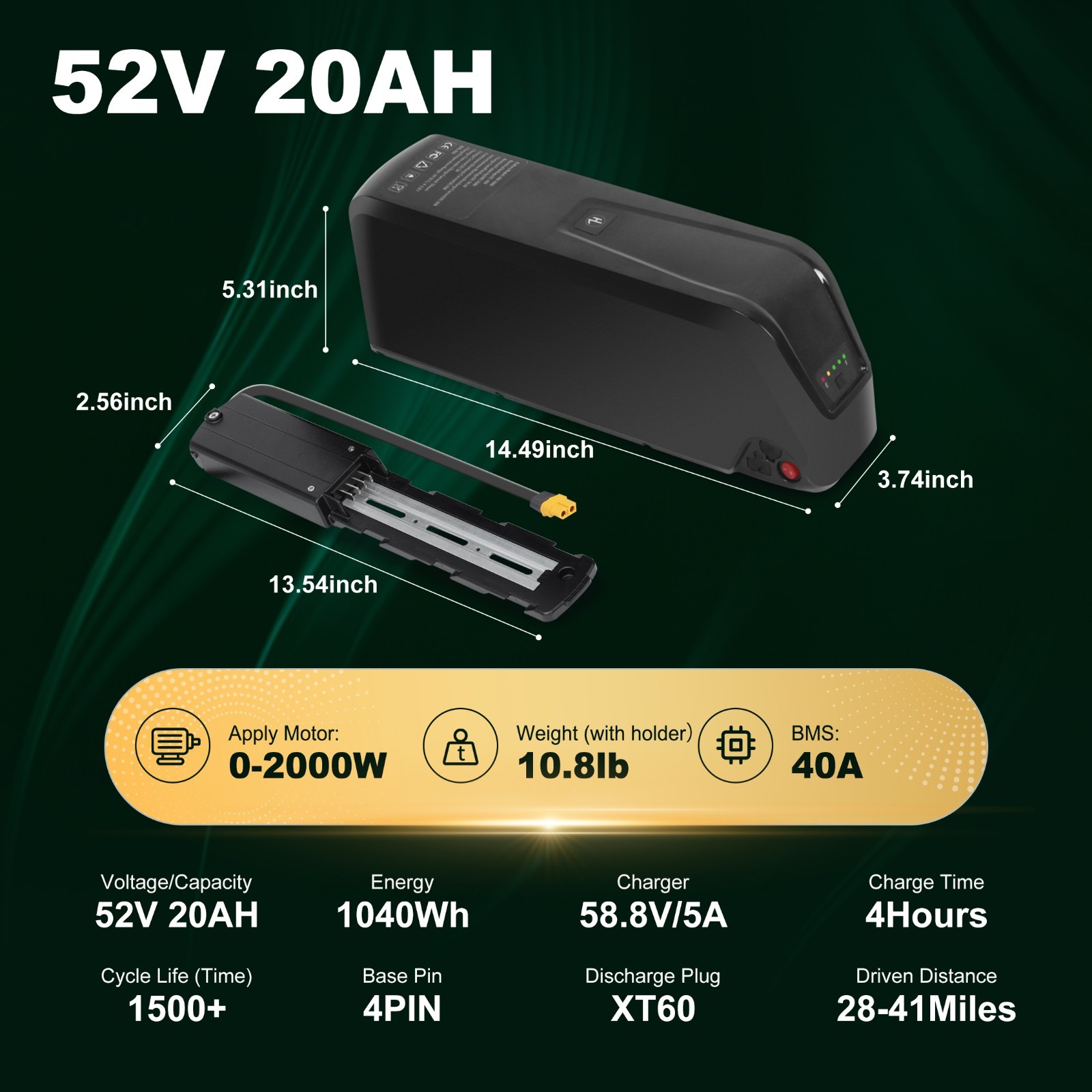 52V/48V/36V ebike battery lithium battery for electric bicycle 200W-2000W Motors