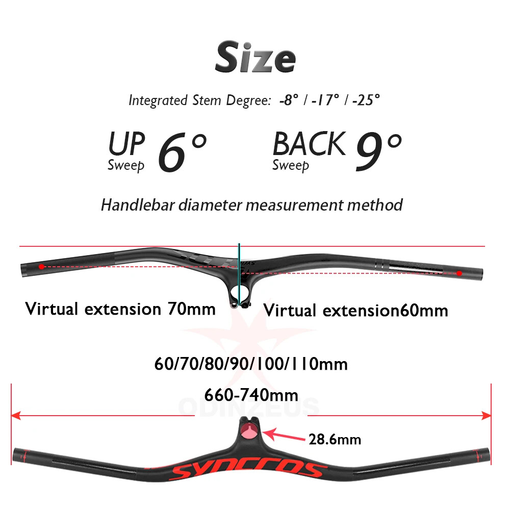 90*740mm Carbon Fiber Mountain Bike Integrated Handlebar -8/-17/ -25 Degree