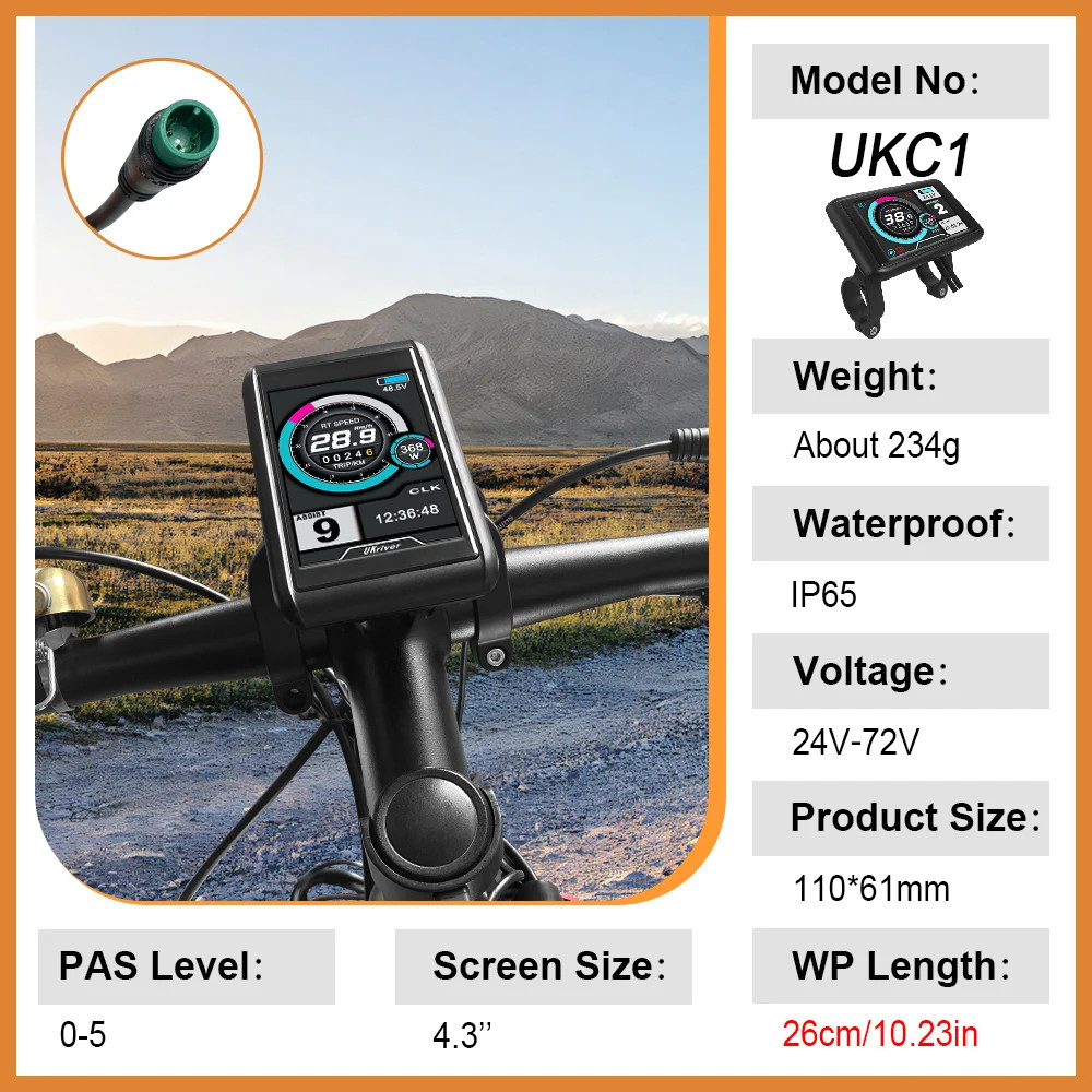 E-bike Display 24V 36V 48V 52V 60V 72V LCD Color Display 5Pin SM/Waterproof Plug