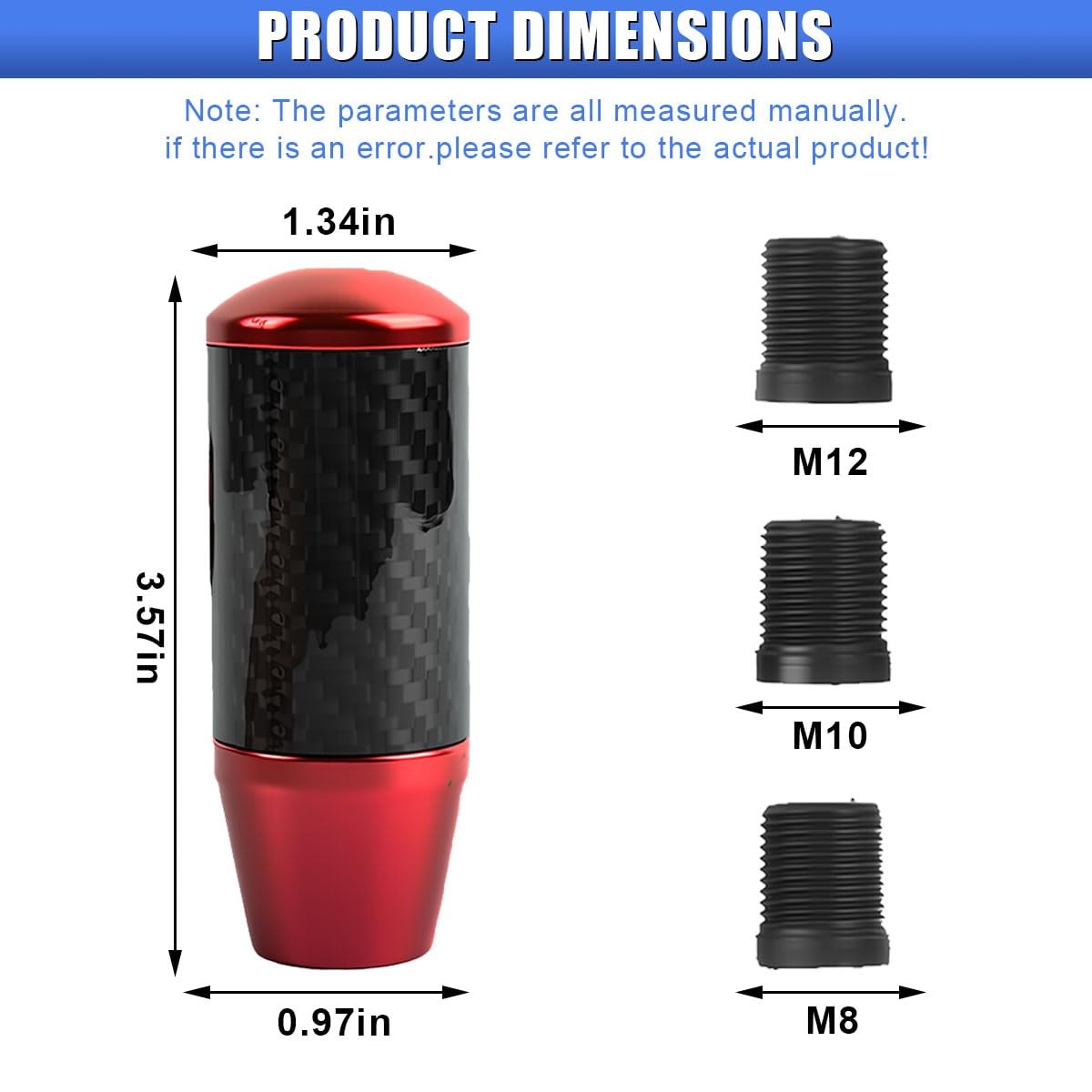 Red Carbon Fiber Gear Stick Shift Knob Manual Car Accessories Buttonless
