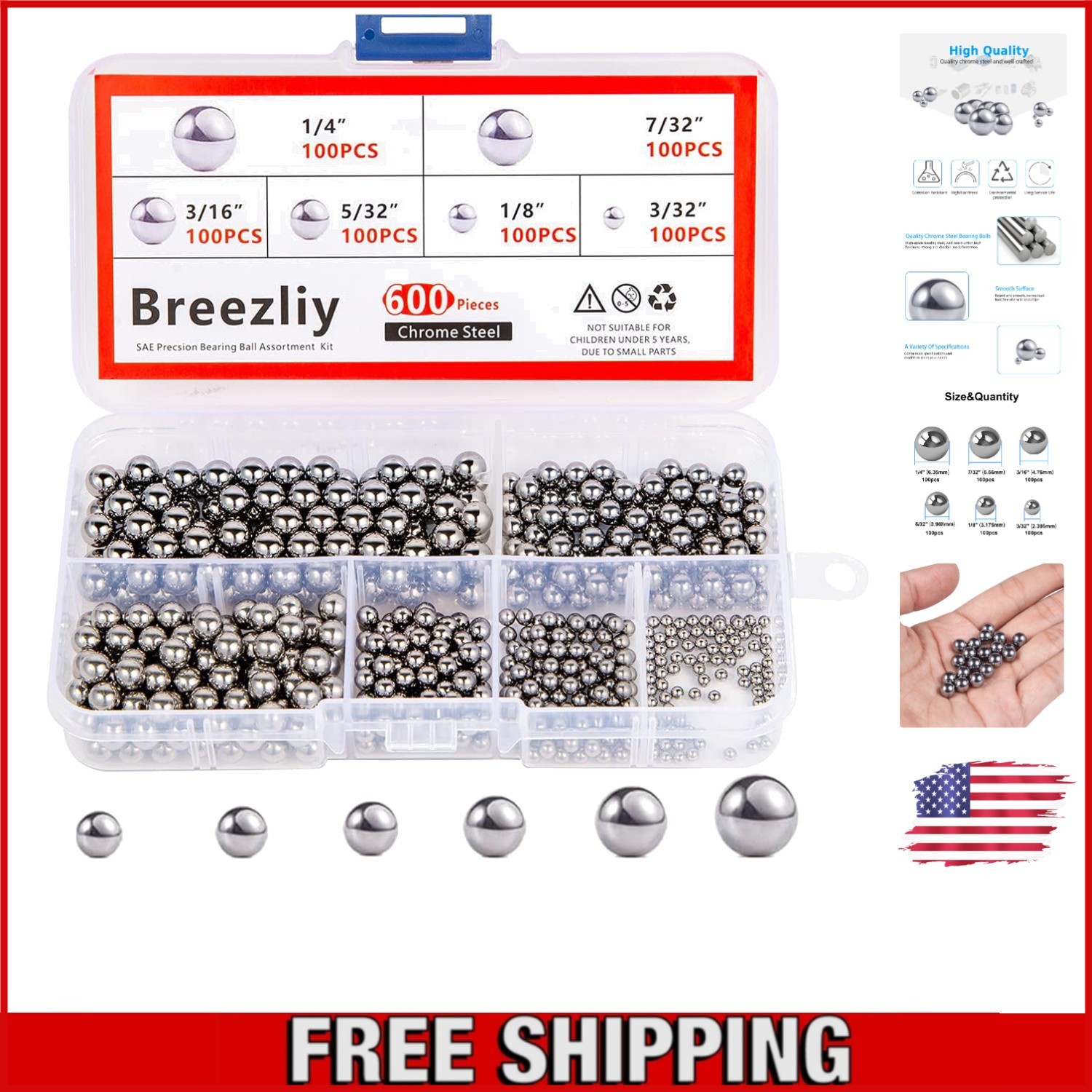 600 Assorted Steel Ball Bearings: Six Sizes for Bicycle and DIY Applications