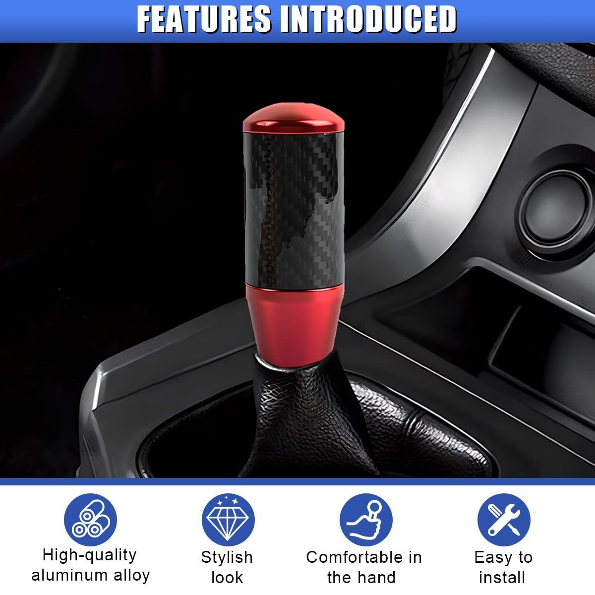 Red Carbon Fiber Gear Stick Shift Knob Manual Car Accessories Buttonless