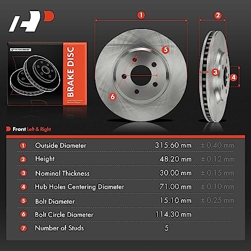 12.43 inch (316mm) Disc Brake Rotors Compatible with Select Ford Front Vented
