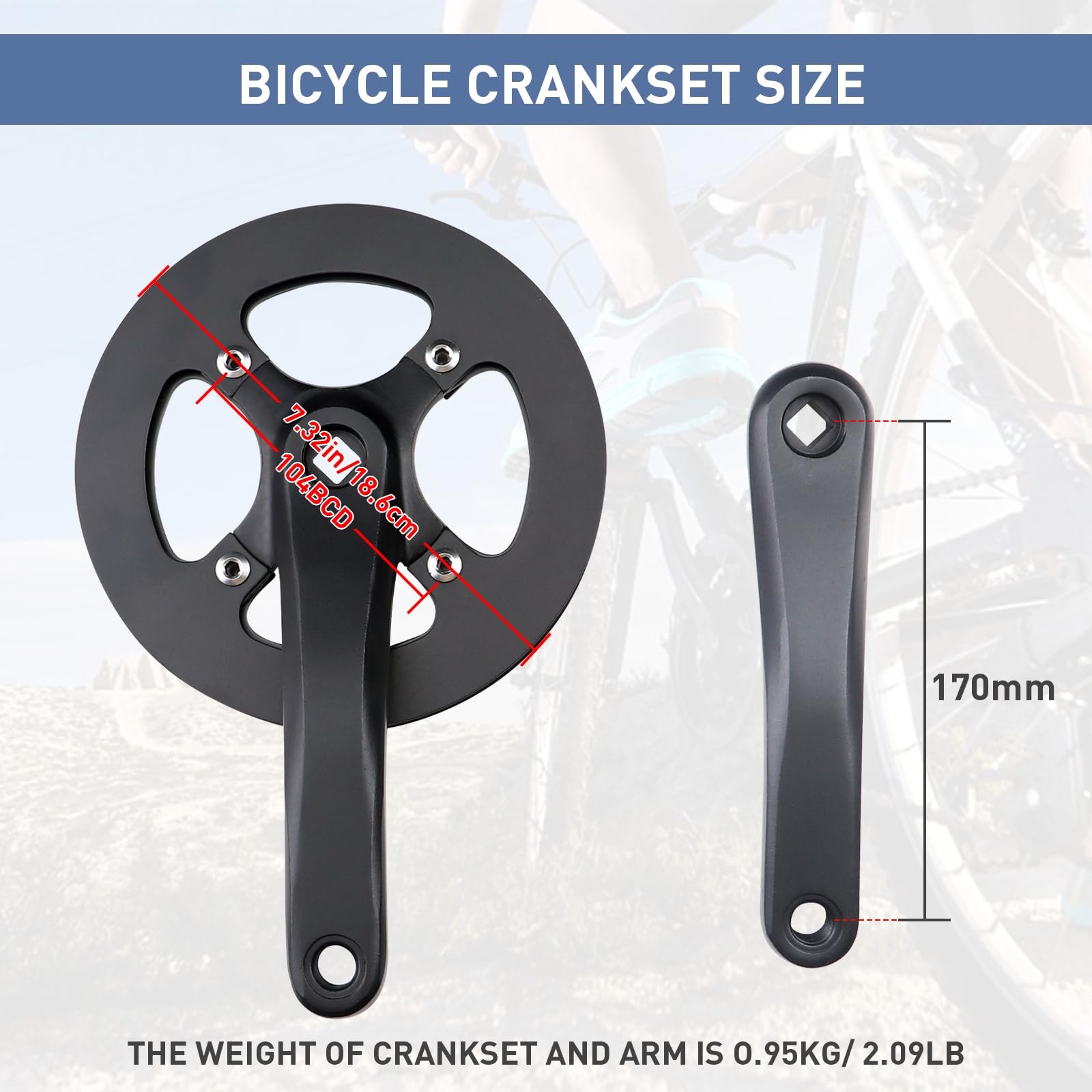 “42T Crankset with Alloy Cover, 170mm Arm for Single Speed & 6/7/8 Speed Bikes”