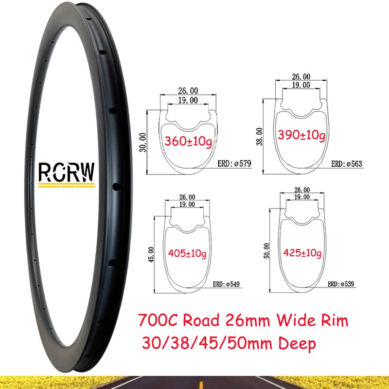700C Carbon Rim 30X26 38X26 45X26 50X26mm Disc or V Brake Tubeless 16-32 Holes