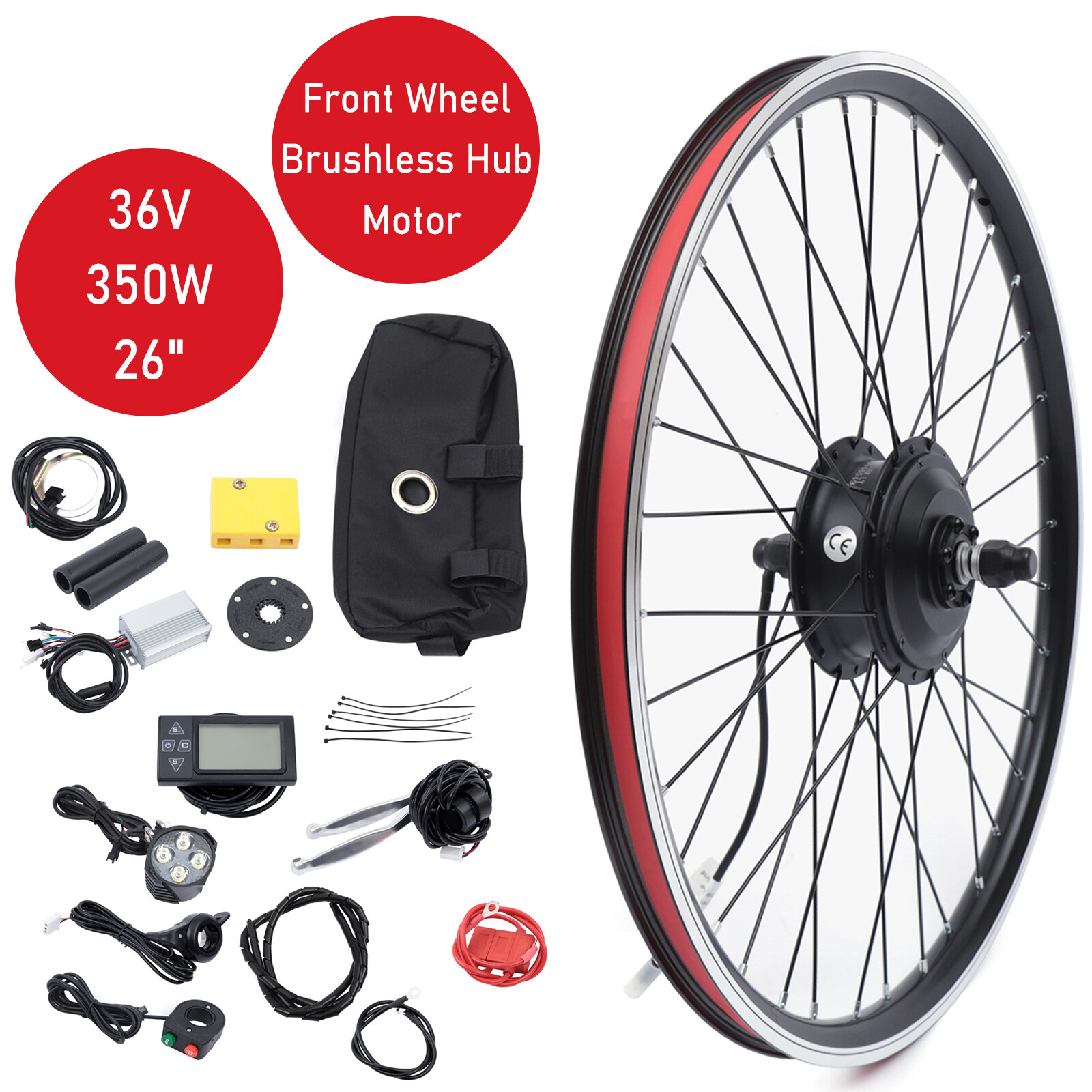 26″ 350W 36V Electric Bicycle Front Wheel Hub Motor E Bike Conversion Kit LCD
