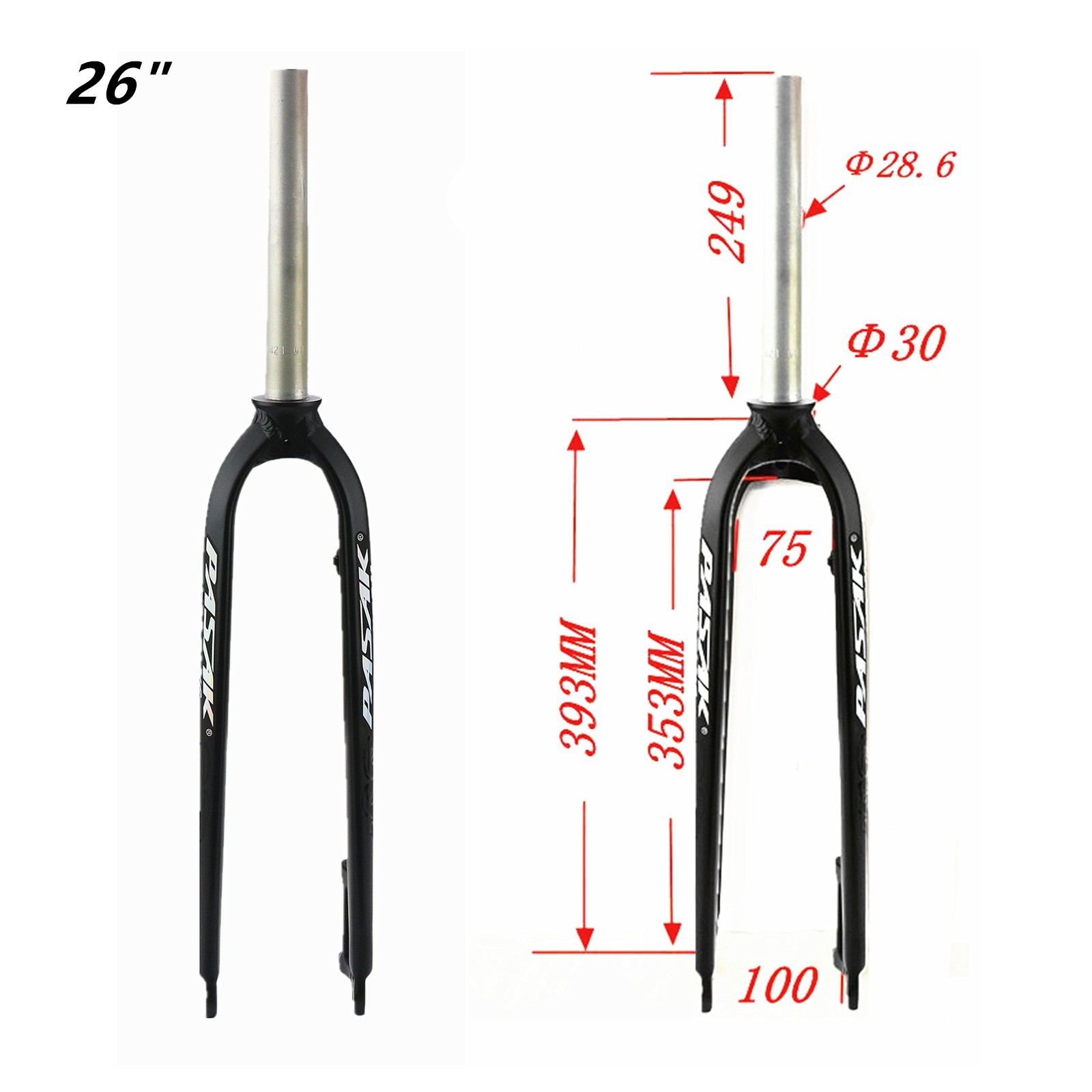 26″/27.5″/29″ MTB Rigid Front Fork Straight Tube 1-1/8″ 28.6mm Threadless 700C