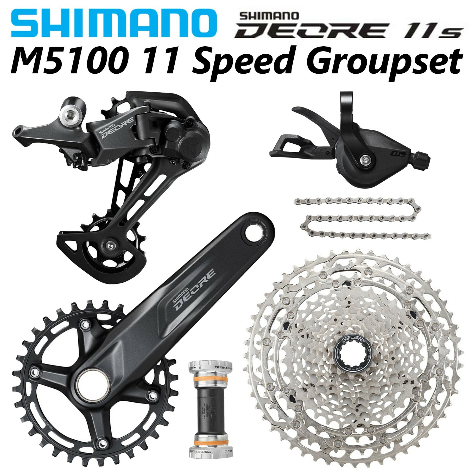 SHIMANO DEORE M5100 1×11 Speed MTB Groupset 170/175MM 32T 11-51T Cassette OE
