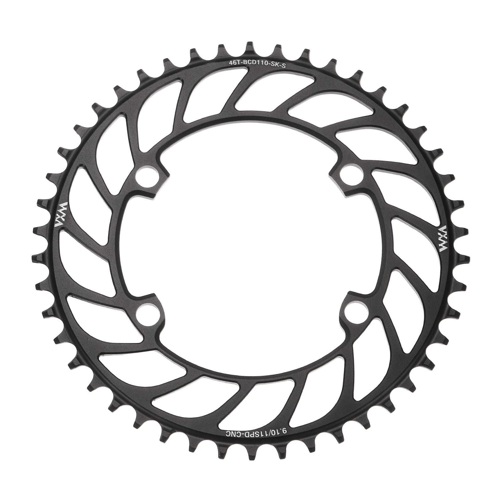 110BCD Bike Chainring 46T 192mm Diameter Round Aluminum Narrow Wide Tooth Black