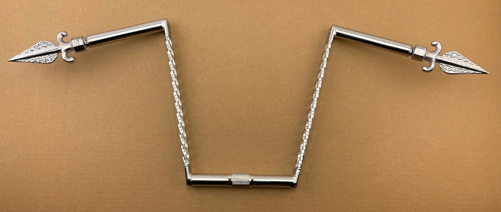 NEW! VINTAGE TRIPLE TWISTED 12″ RISE HANDLEBAR 25.4MM W/ END ARROW IN CHROME.
