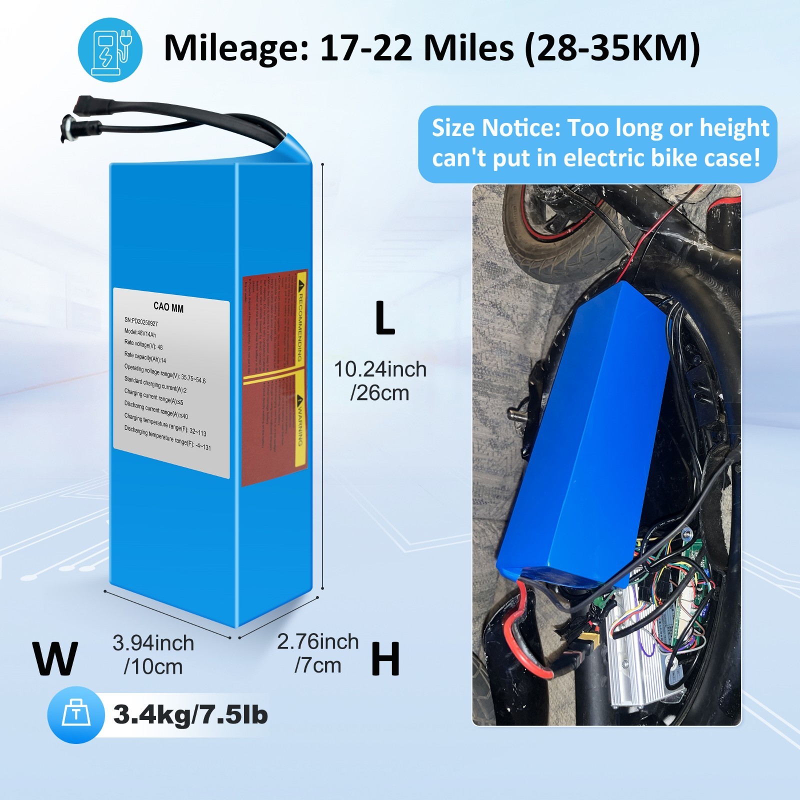 36V/48V 10Ah/14Ah/20Ah Ebike Lithium battery for Electric Bike 100W-1200W Motors