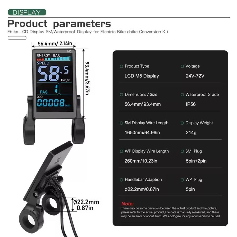 Electric Bike Speed Meter M5 LCD Display Panel Screen 24V 36V 48V 52V 60V 72V.