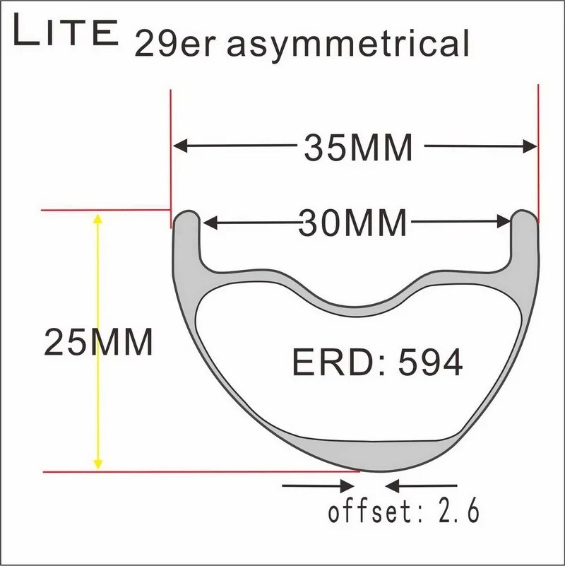 Super Light 29ER MTB Bicycle Carbon Rims Asymmetrical Tubeless Wheels 35x25mm