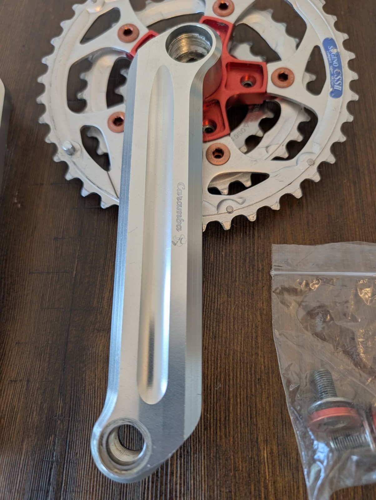 Caramba Double Barrel CNC Aluminum Crank Arms 175 94/58 BCD Silver Red Retro