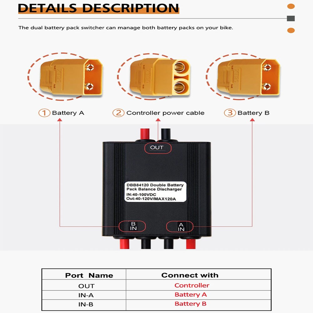 E-Bike Dual Battery Discharge Converter 20A-120A Dual Battery Parallel Module
