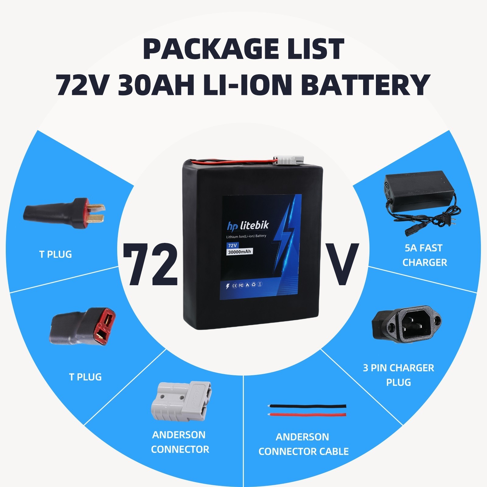 72V 30AH Ebike Lithium Battery BMS for Electric Bike 3600W Motors Anderson plug