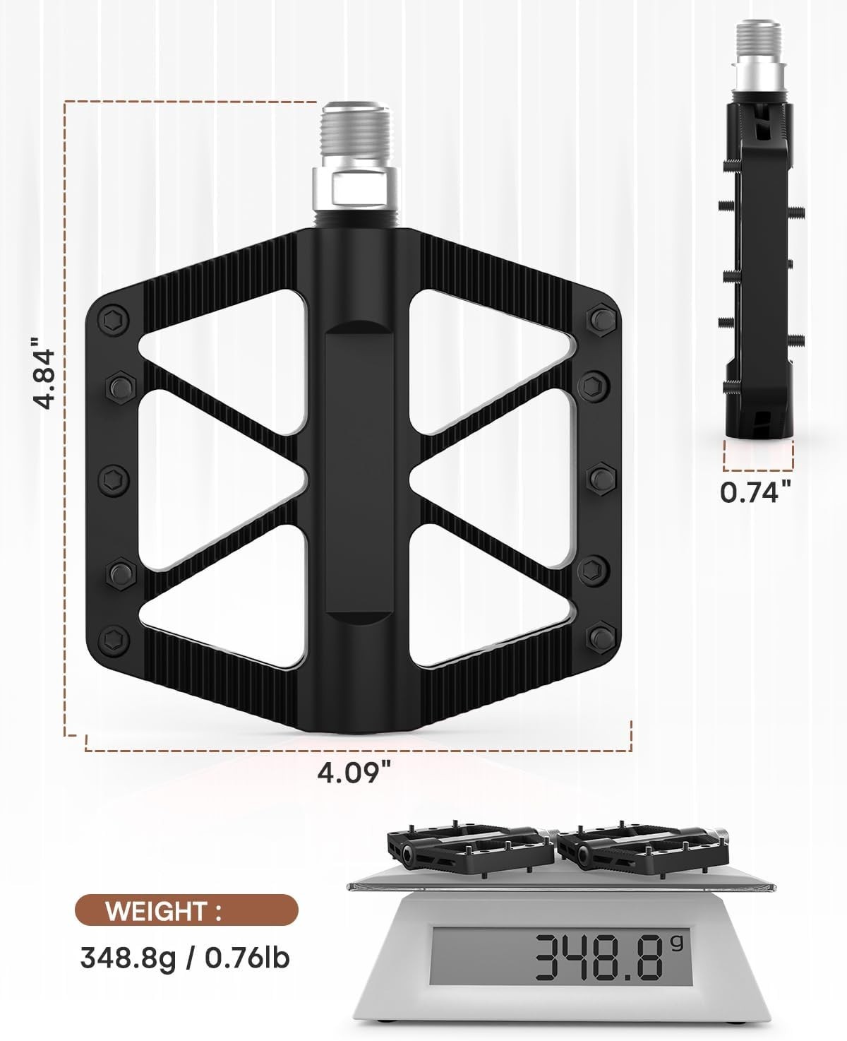 Bike Pedals, Mountain MTB BMX Pedals, 9/16″ Bicycle Pedals, Lightweight Non-Slip