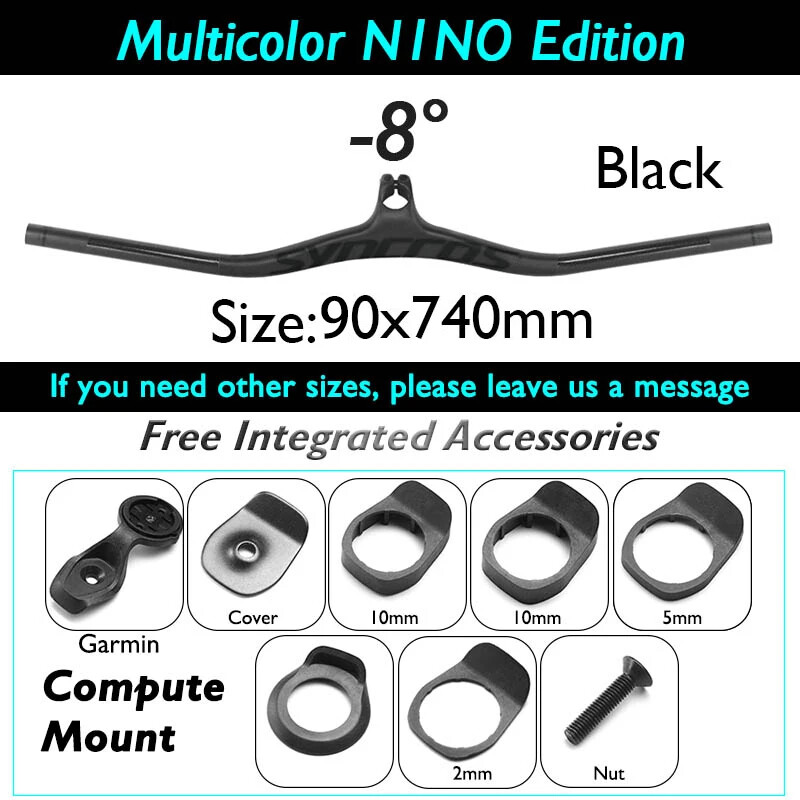 90*740mm Carbon Fiber Mountain Bike Integrated Handlebar -8/-17/ -25 Degree