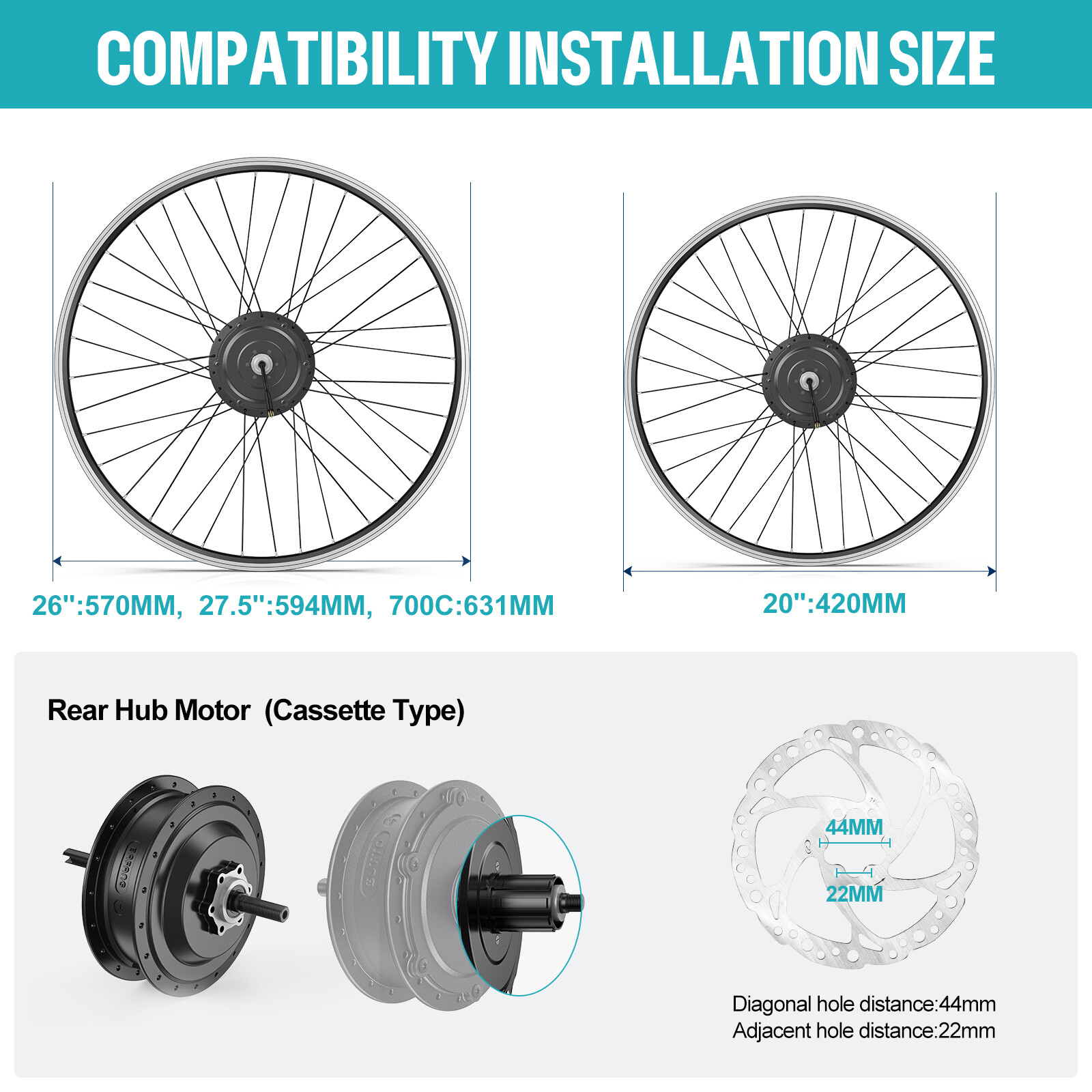 48V 500W Electric Bicycle 26″ 27.5″ 700C Rear Wheel Motor E-bike Conversion Kit