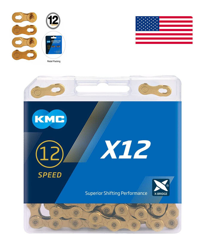 KMC 12 Speed X12 Gold 126 Links Qucik-Link Bicycle Road Bike Chain For Shimano