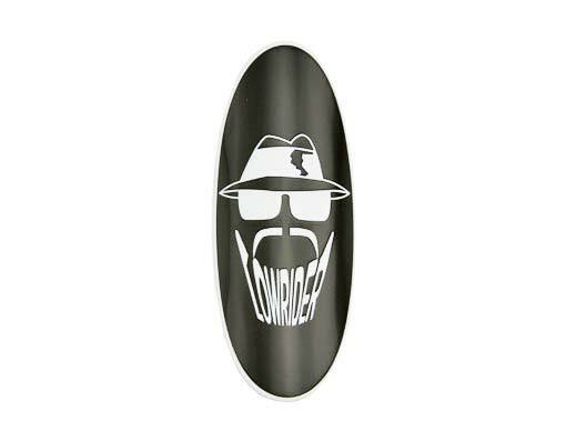VINTAGE LOWRIDER HEAD NAMEPLATE IN BLACK/WHITE.