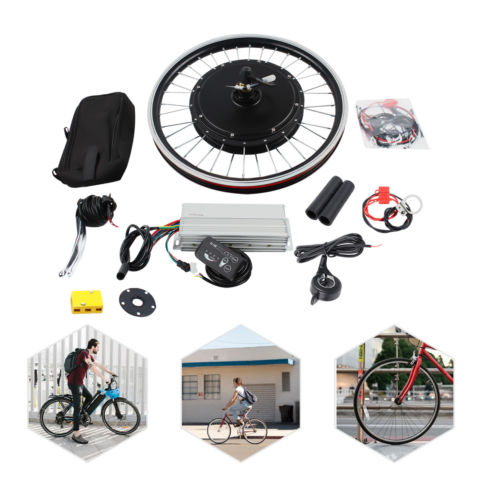 20 inch 48V 1000W Front Wheel Motor Electric Bicycle E-bike Conversion Kit LED