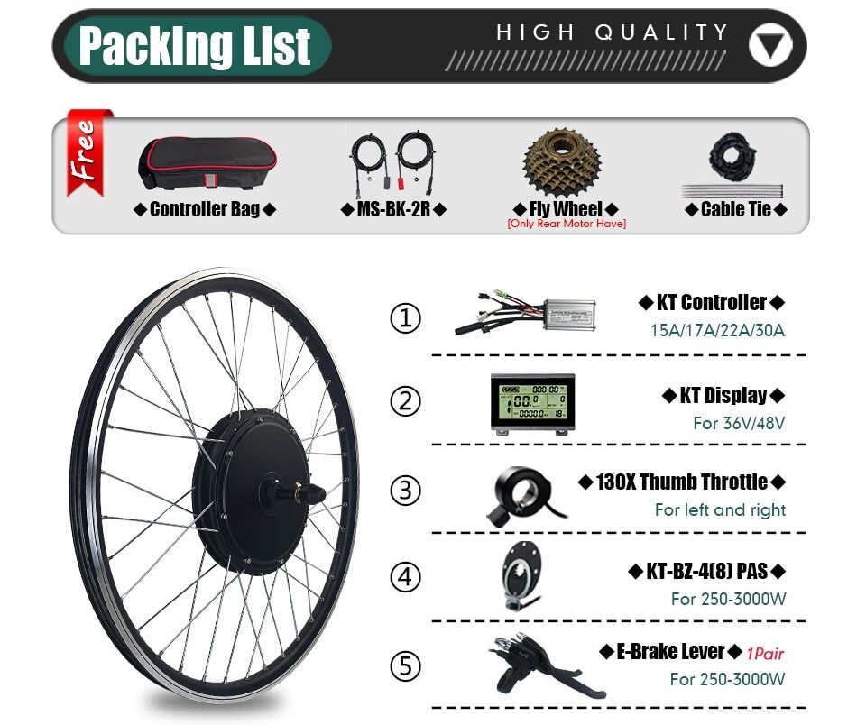 Ebike Conversion Kit 36V 48V 350W 500W 1000W 1500W Front/Rear Hub Motor Wheel