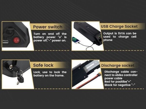 36V 48V 52V Hailong Battery XT60 5Pin w/Charger for eBike Electric Bicycle Motor