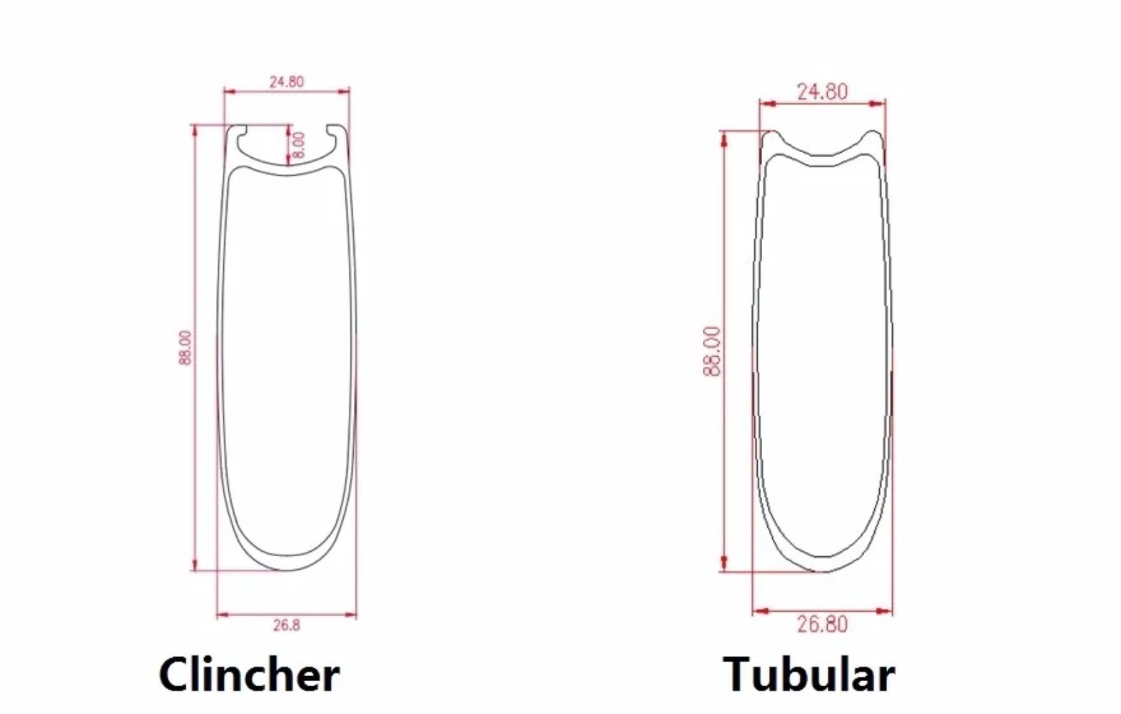 700C Road Bike Carbon Rims 88mm Depth 25mm Width Aero U Shape Clincher/ Tubular