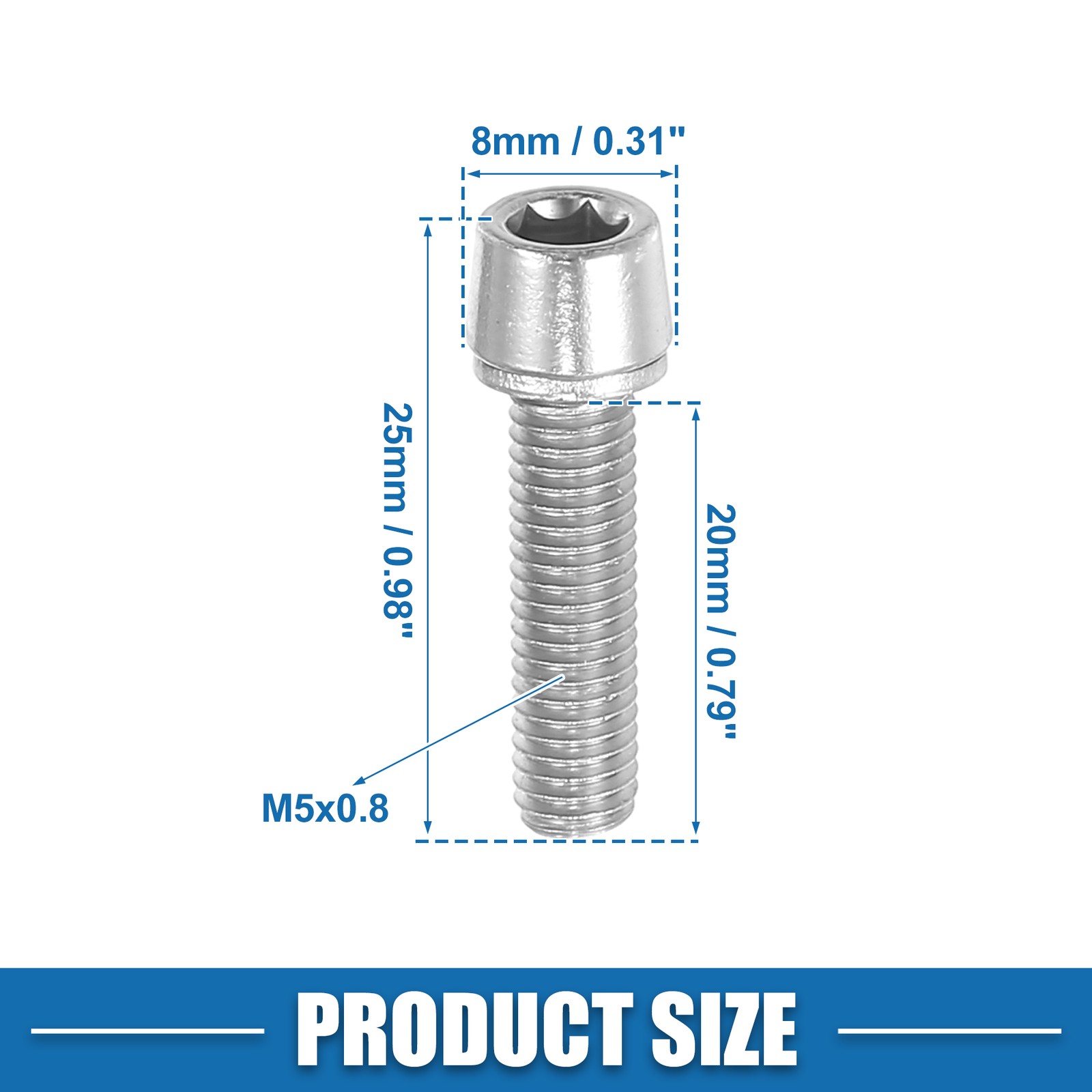 10 Pcs Tapered Bolts Screws for Bike Bicycle Stem M5x20mm Steel Silver Tone