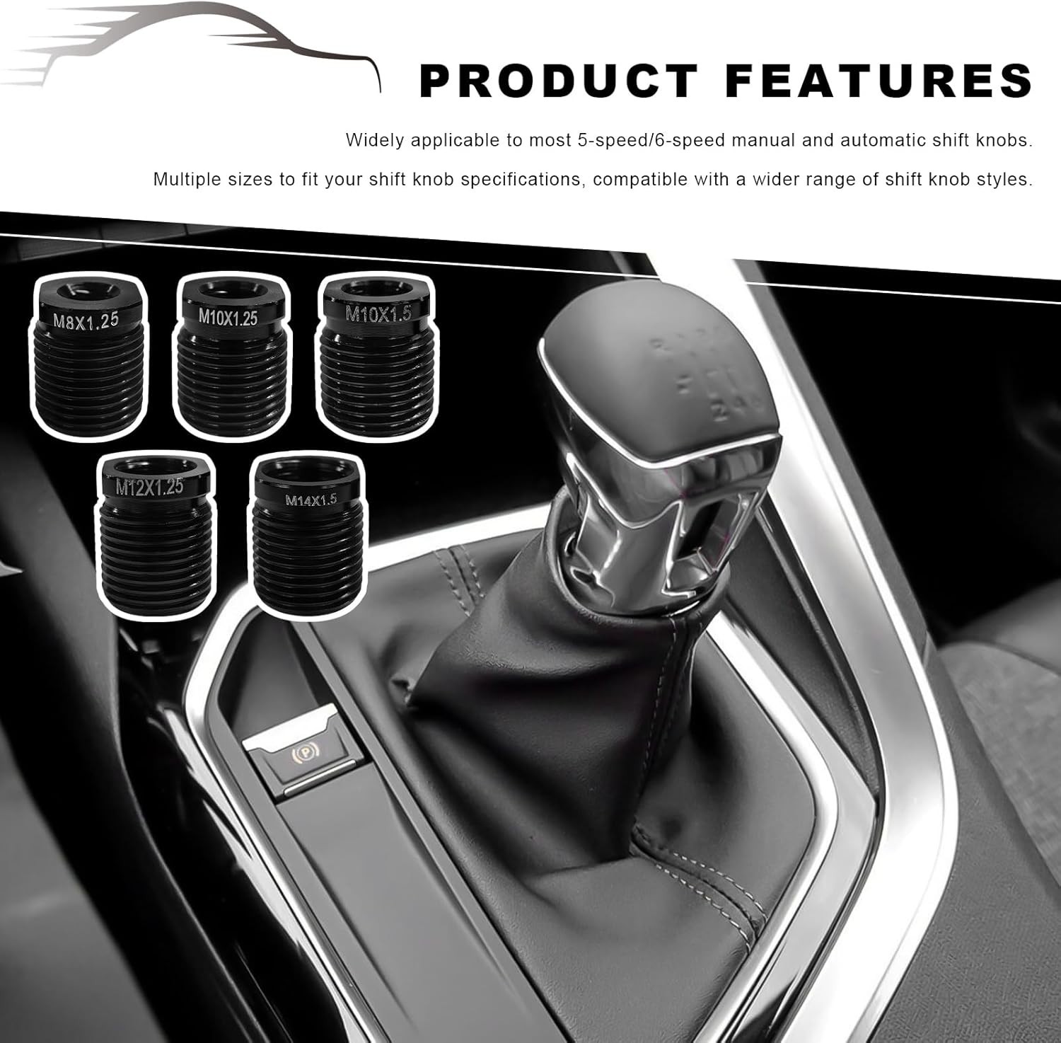 5PCS Gear Shift Knob Adapter Kit, Aluminum Shifter Handle Nut Inserts Fit