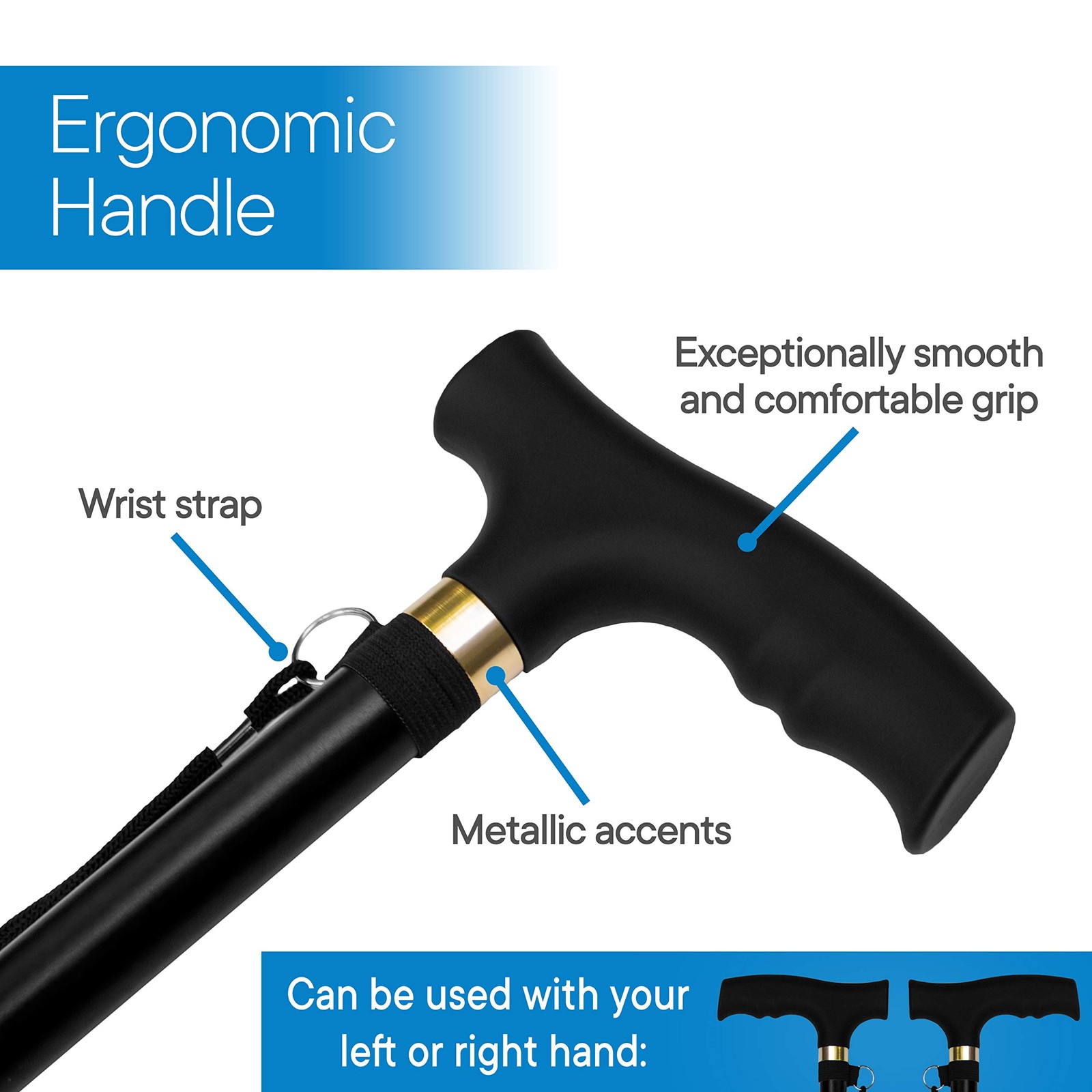 RMS Folding Cane – Foldable, Adjustable, 1 Count (Pack of 1), Black