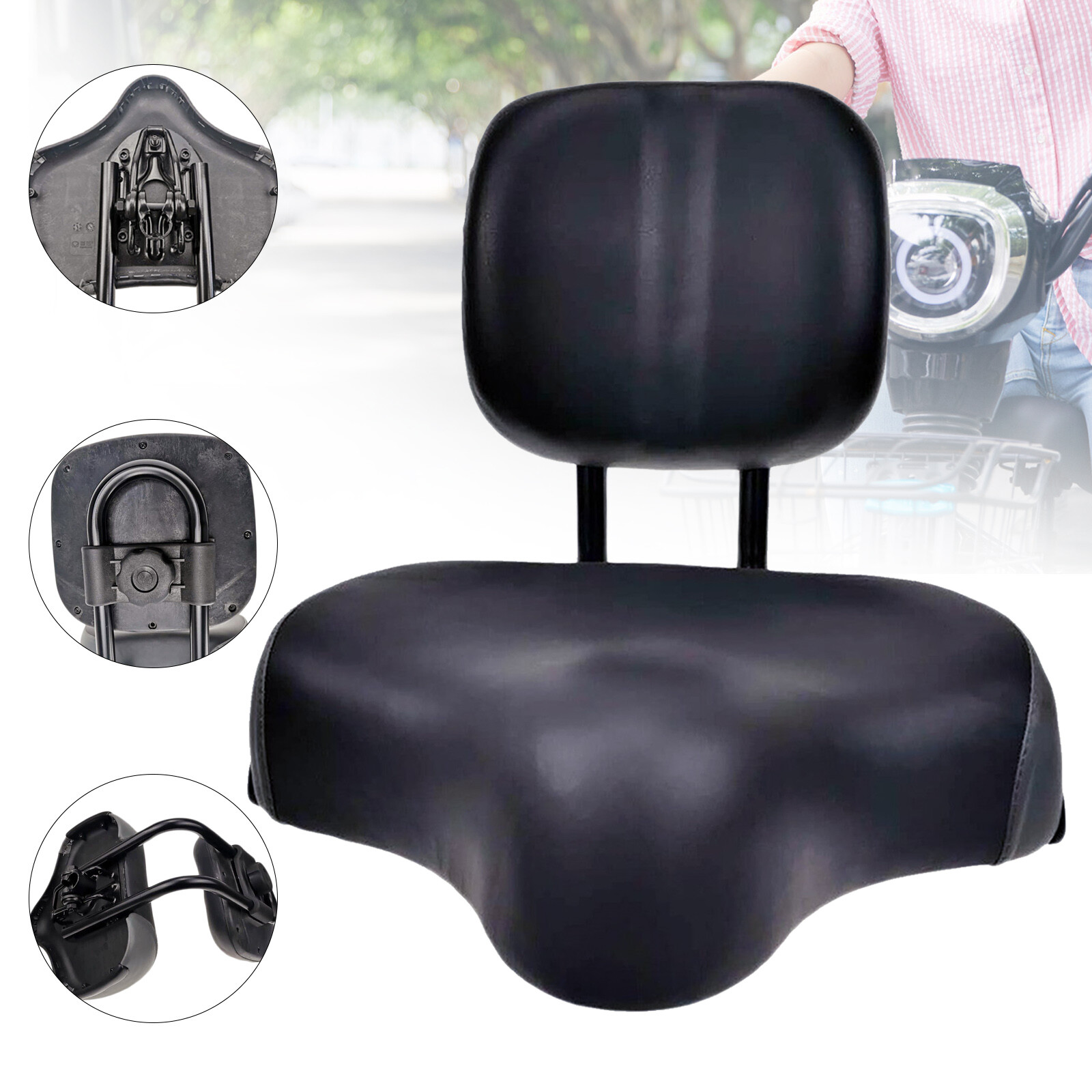 Bike Saddle Seat w/ Backrest Bicycle Extra Wide Comfort Leather Cushion Soft Pad