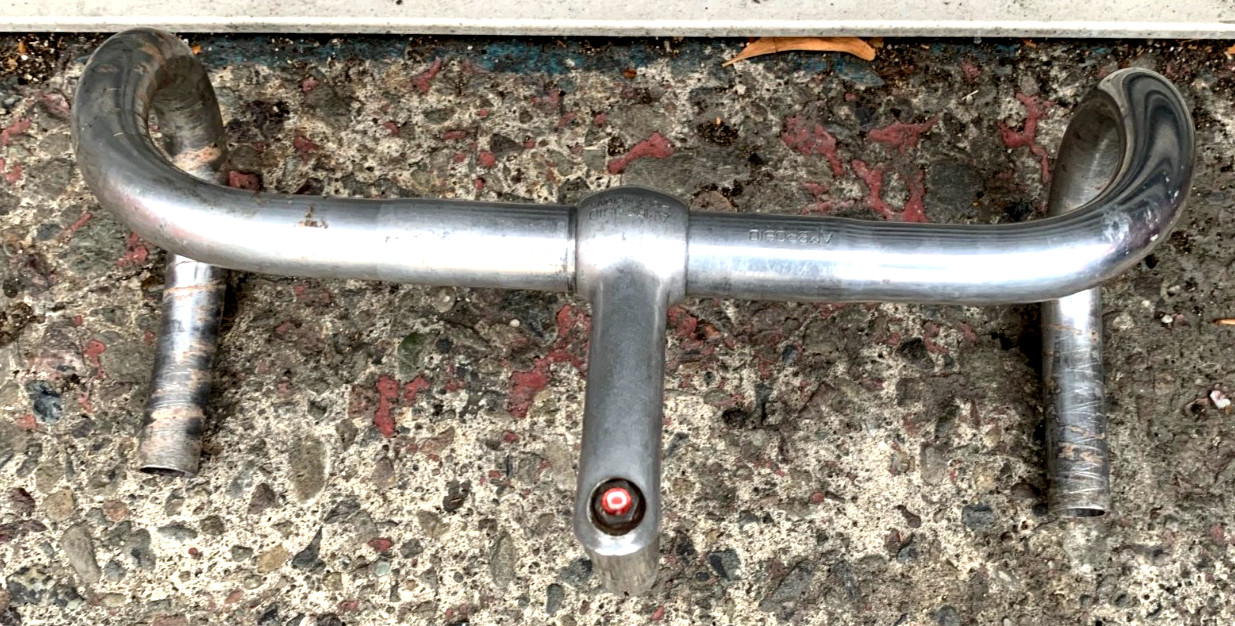 50s Vintage AMBROSIO CHAMPION 95mm Stem + Handlebar 39cm Olmo Quill Legnano