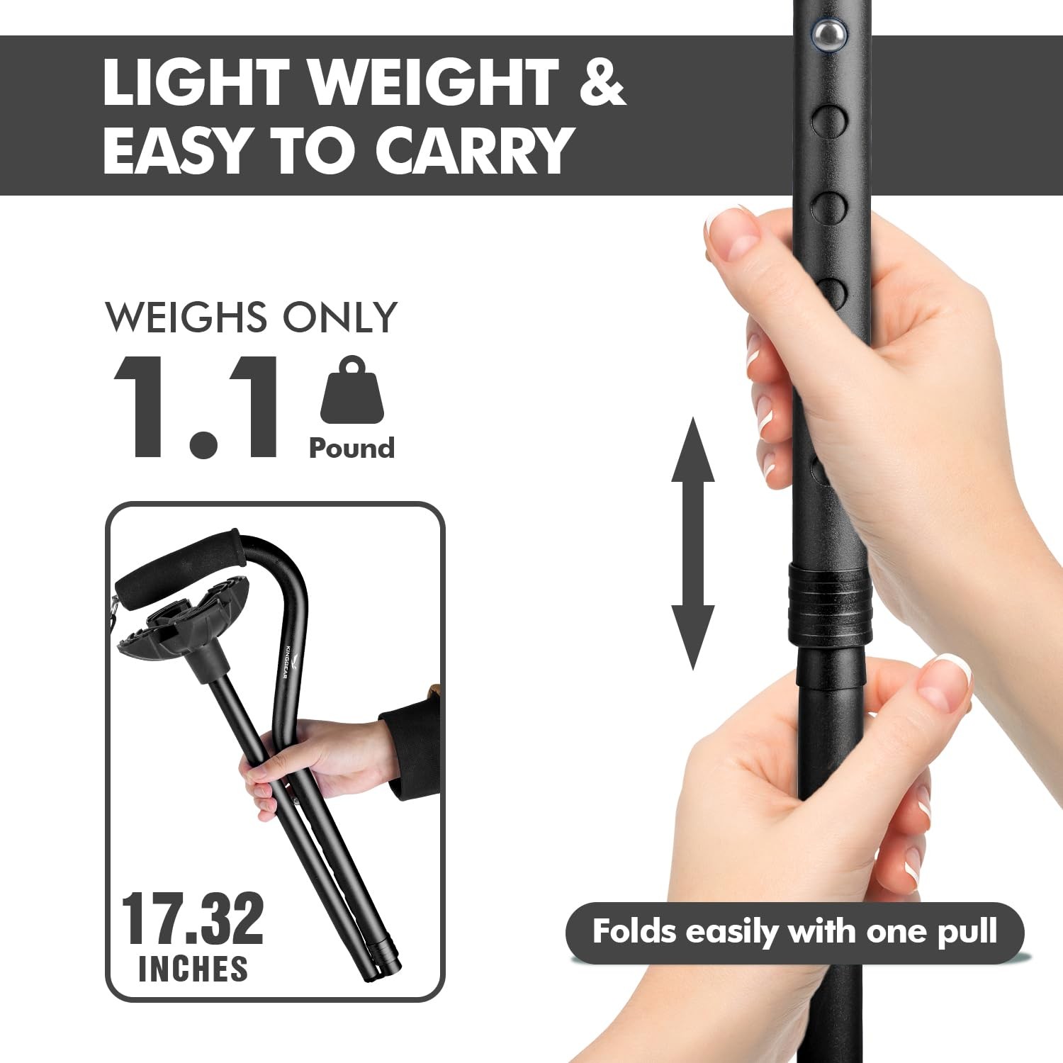 KINGGEAR F1 Walking Stick, Cane for Women & 1 Count (Pack of 1), Blue
