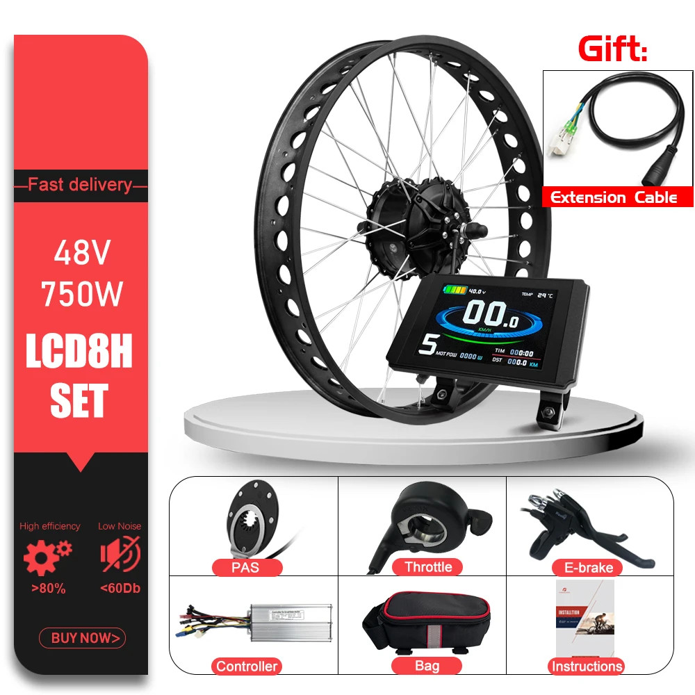 Snow Electric Bike 48V 750W 20/24/26in Fat Tire Brushless Rear Wheel Hub Motor