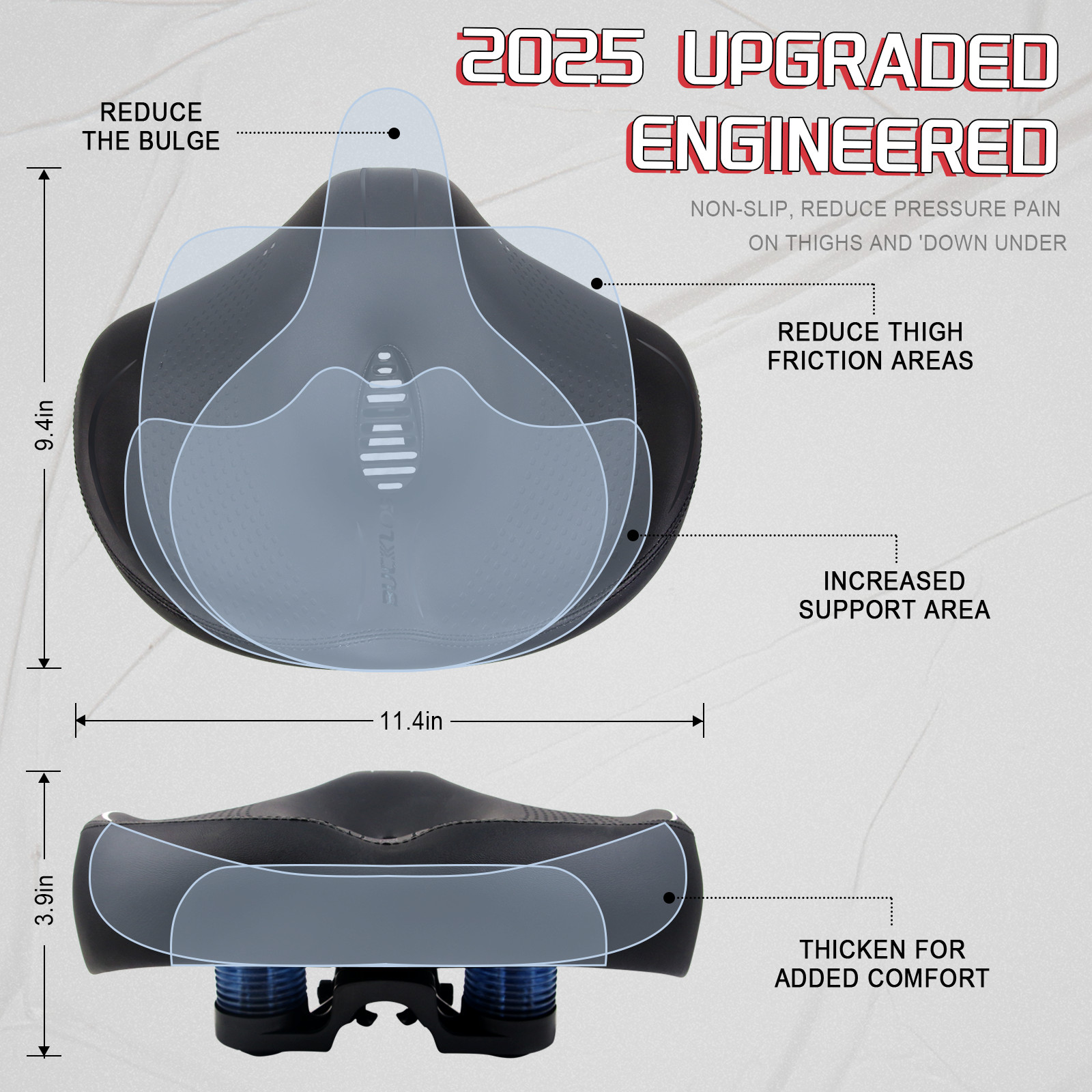 Oversized Comfort Bike Saddle Bicycle Seat Noseless Pad Shock Ergonomic Cushion