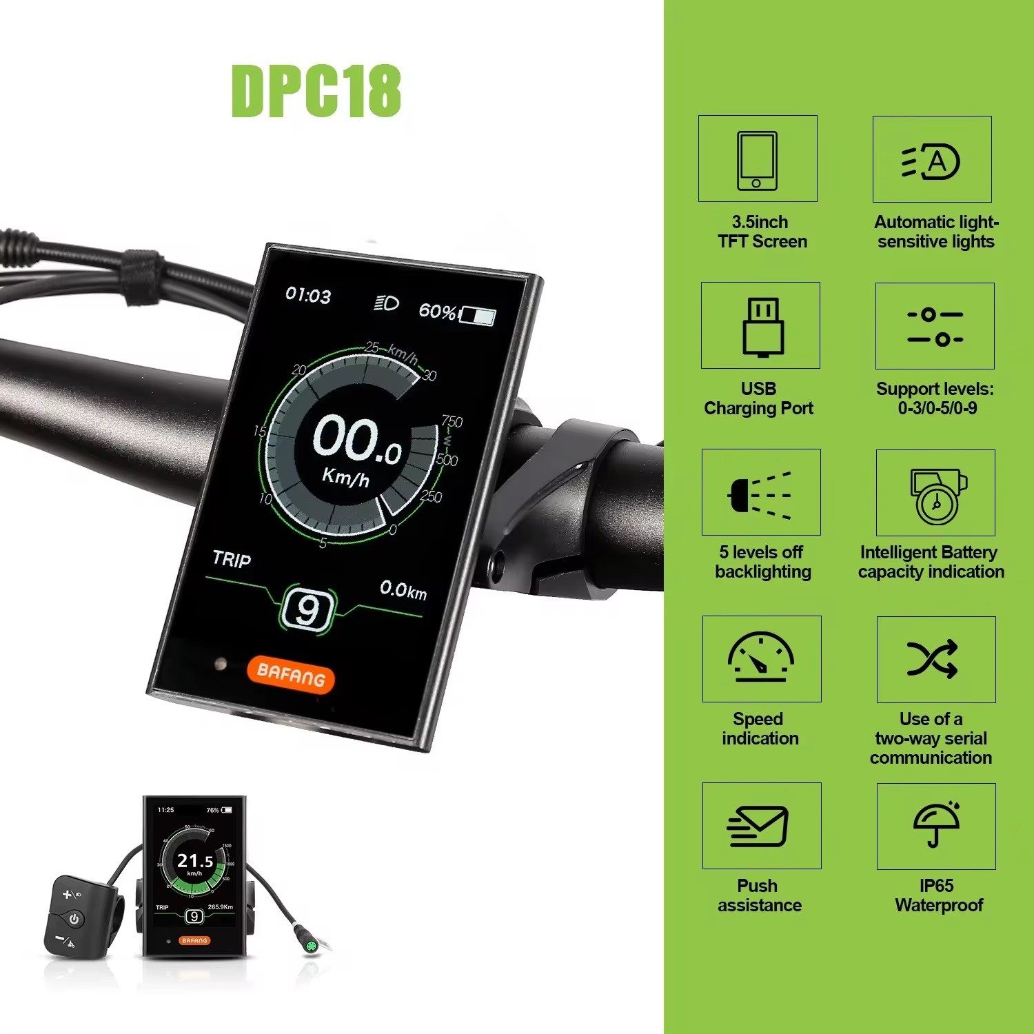 BAFANG DPC18 Display LCD UART For Bafang Mid Drive Motor BBS01B BBS02B BBSHD