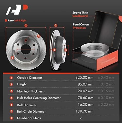 12.80 in (325mm) Disc Brake Rotors + Ceramic Pads kit Compatible Rear Vented