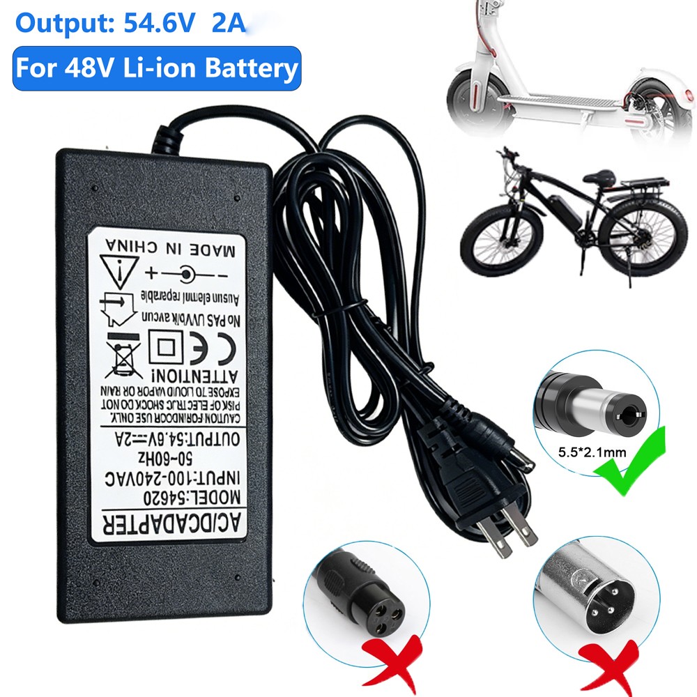 54.6V/2A Charger Adapter DC5.5*2.1mm US Plug Fast Charge For 48V Li-ion Battery