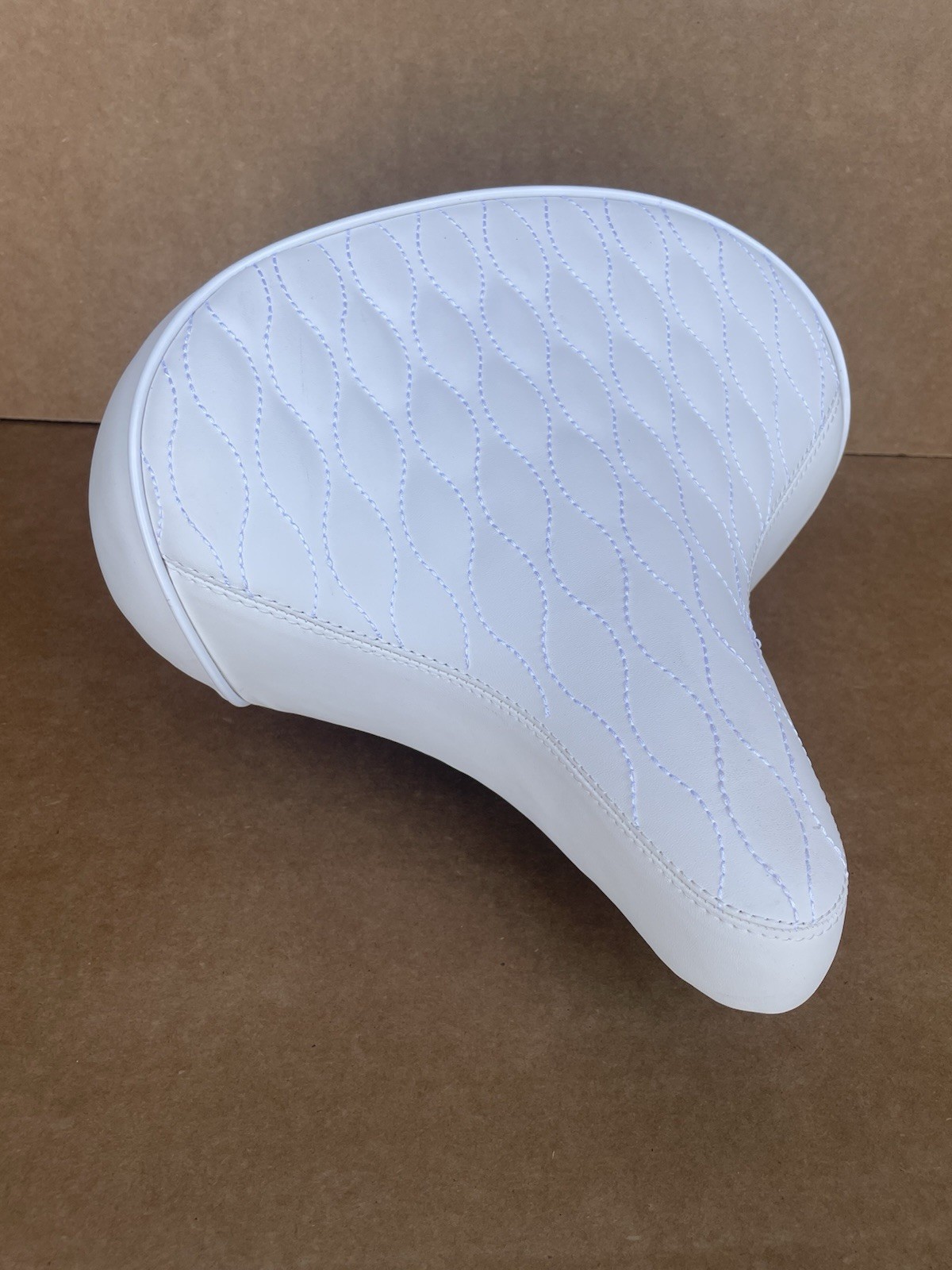 Beach Cruiser Bike Wide Saddle Seat with Springs Diamond Stitch WHITE