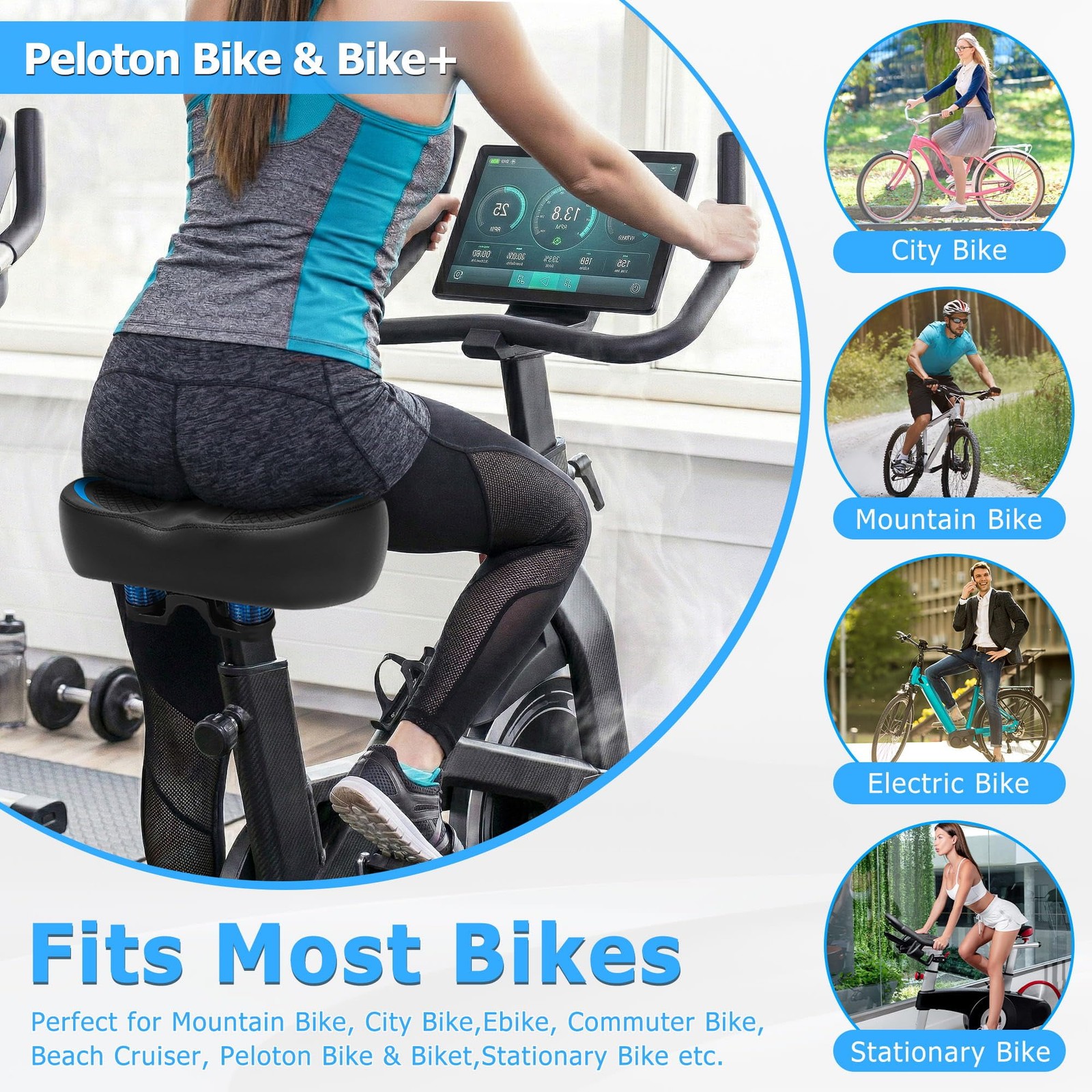 CDYWD New Noseless Bike Seat for Men Women Comfort, Extra Wide X-Large, Blue