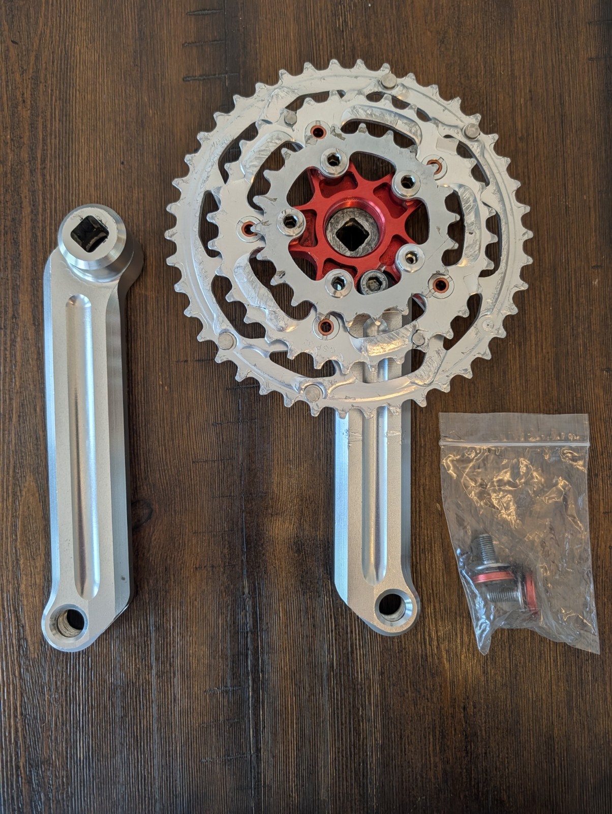 Caramba Double Barrel CNC Aluminum Crank Arms 175 94/58 BCD Silver Red Retro