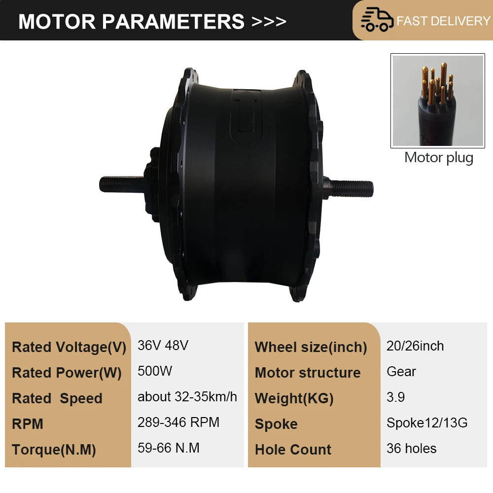 36V 48V 500W 20 24 26Inch Snow Fat E-bike Gear Front Rear Rotate Cassette Motor