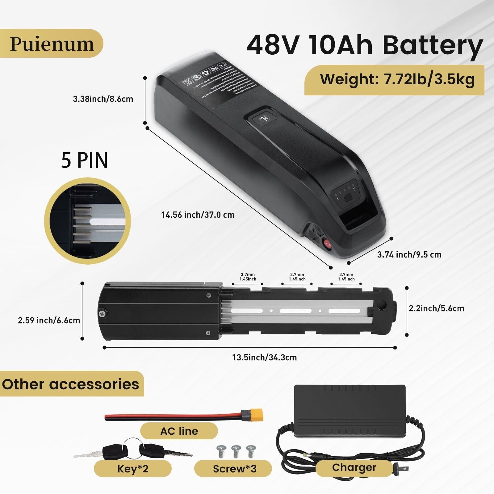 Ebike Battery 52V 48V 36V 10Ah 15Ah 20Ah 50W-2000W Electric Bike Lithium Battery
