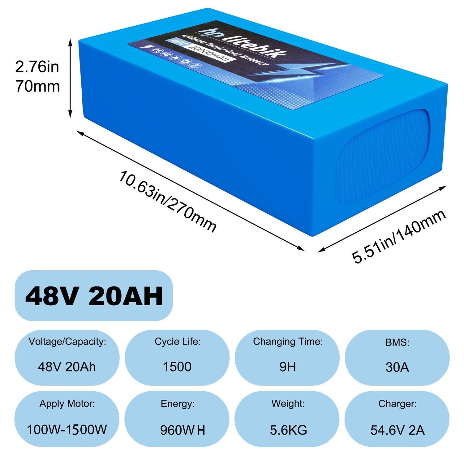Lithium ebike Battery 48V 20Ah for 200W-1500W ebike Bicycle Electric Scooter 30A