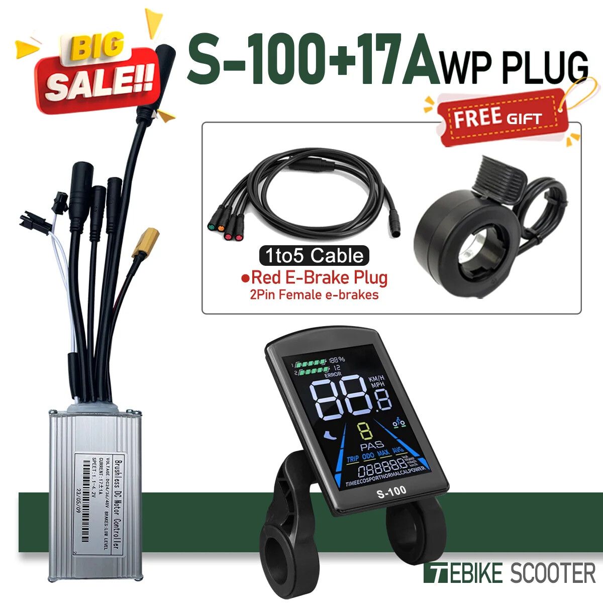 E-bicycle Sine Wave 3 Mode Controller 17A 26A 30A 40A 4V/36V/48V/52V Controller
