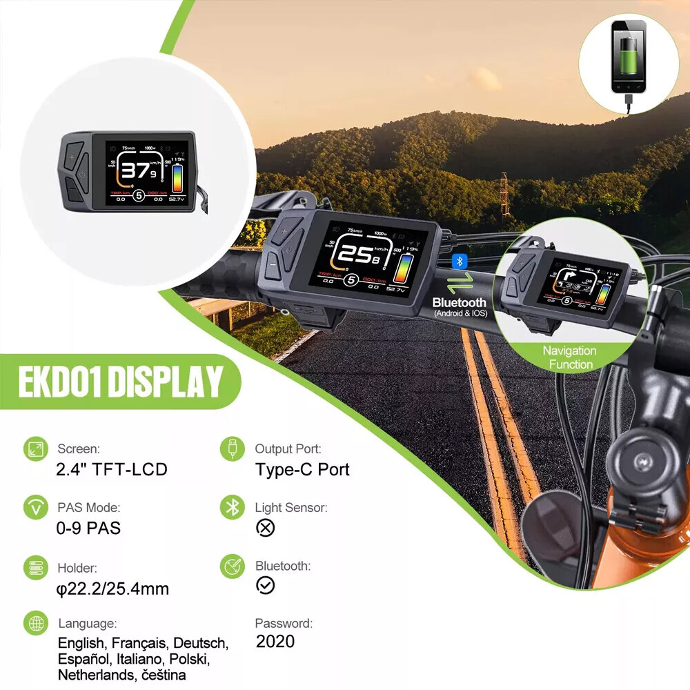 Electric Bike Display EKD01 Bluetooth Navigation For BAFANG Ebike Motor UART US