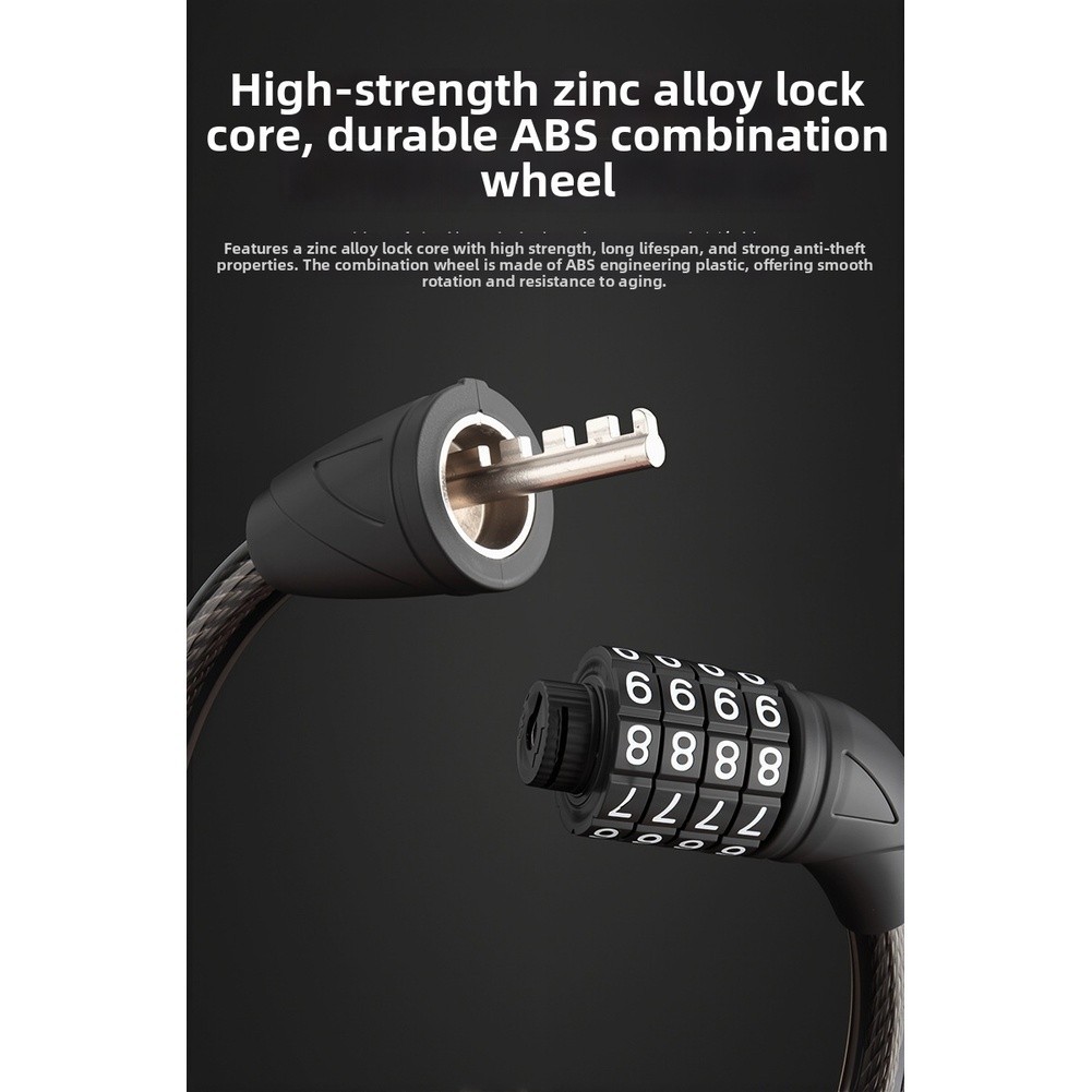 4 Digit Combination Bike Lock 120cm Steel Cable for Bicycle Safety